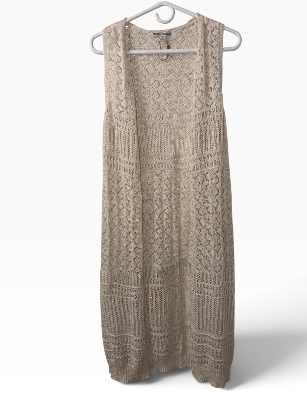 Women’s Moral Fiber Cream Open Knit Crochet Long Vest Sz Medium NWOT